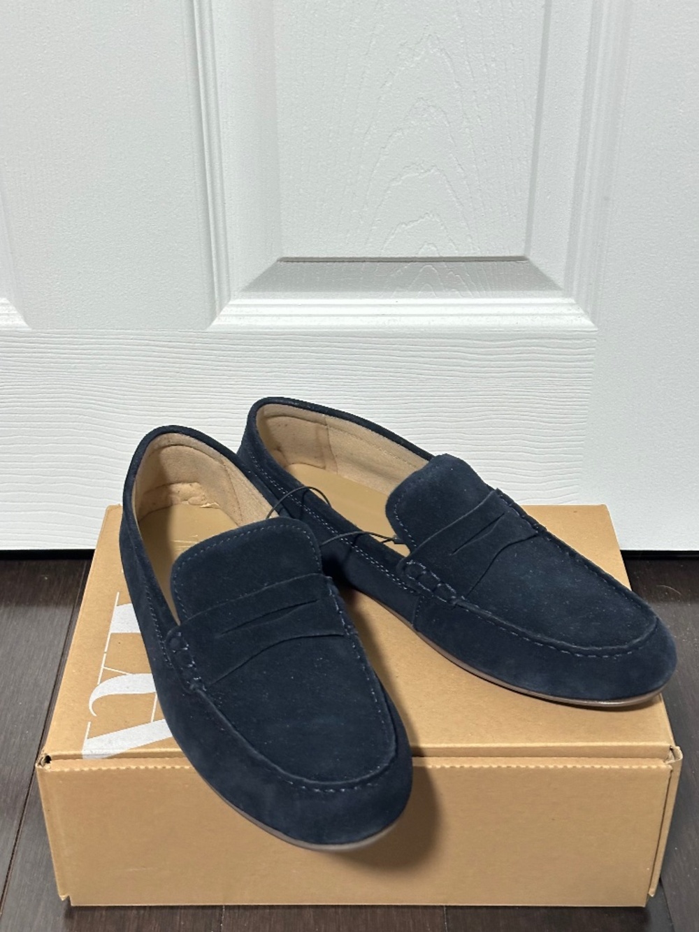 NWT Zara navy blue suede leather loafers size 39 7.5 8